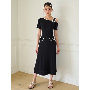 Strap Off Shoulder Midi Dress_ Black