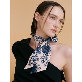 Le Jardin Long Twilly Silk Scarf - Dark Navy/Light Beige