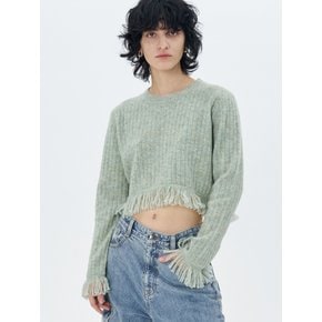 RIBBED-KNIT FRINGED PULLOVER(MINT)