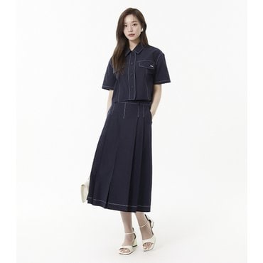 플라스틱아일랜드 배색 스티치 턱 스커트 (PR2WS481)