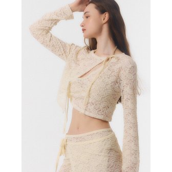꾸아페 LACE RIBBON WRAP CARDIGAN_ivory