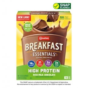 [해외직구] Carnation  Breakfast  Essentials  카네이션  아침  필수품  고단백  뉴트리셔널  파우더  드링크  믹스  리치  밀크  초콜릿  10  37  g  개입