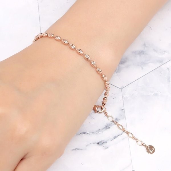 14Kgp 로즈골드 레이어드 일립스S 컷팅 땅콩 볼 체인 팔찌