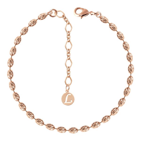 14Kgp 로즈골드 레이어드 일립스S 컷팅 땅콩 볼 체인 팔찌
