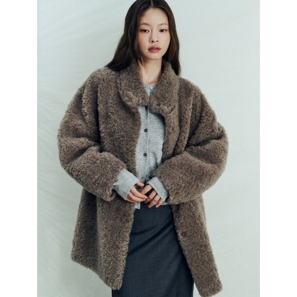 부클 퍼 울 코트 BEIGE