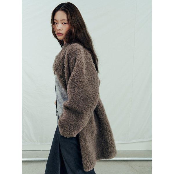 부클 퍼 울 코트 BEIGE