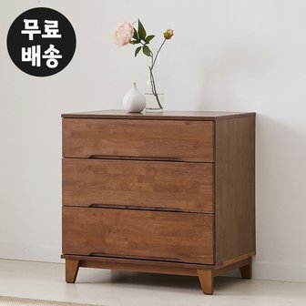 벤티스가구 레빈 고무나무 원목 3단 서랍장 낮은 미니 안방 삼단 서랍장 수납장 가구(800)