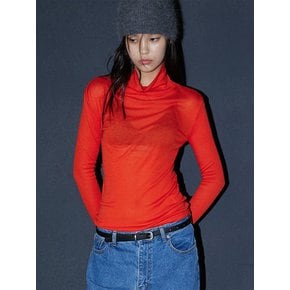 WOOL TENCEL TURTLE NECK TOP RED ORANGE