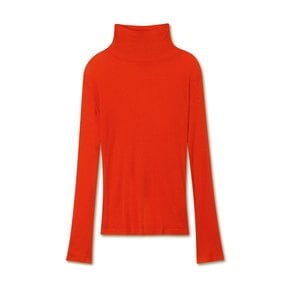 WOOL TENCEL TURTLE NECK TOP RED ORANGE