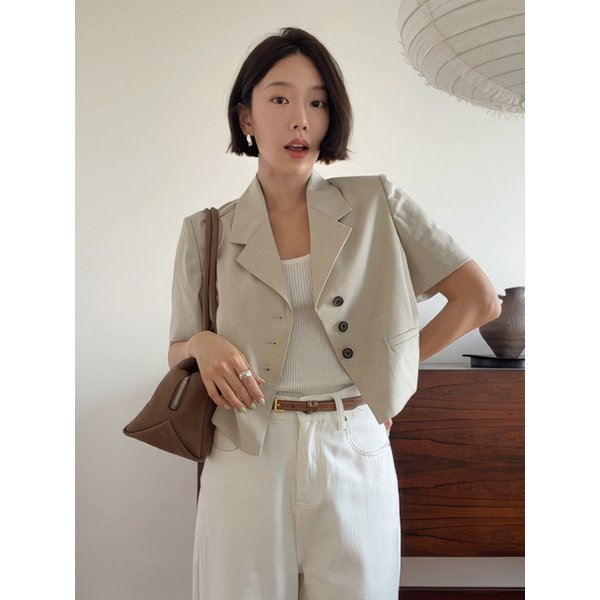 로아 린넨 크롭 자켓_베이지 / ROA LINEN CROP JACKET_BEIGE