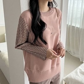 [애슬릿]봄 가을 패턴 주름 넥 루즈핏 긴팔 티셔츠