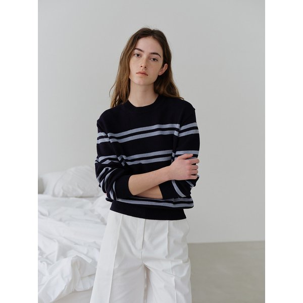 Cotton stripe knit-Navy