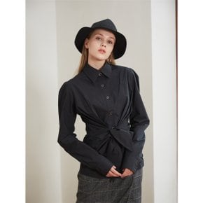 [와이제이] TIE WAIST BLOUSE BLACK