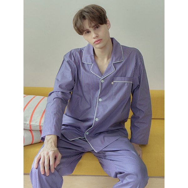 퍼플ST 긴팔 순면 남성 빅사이즈 잠옷 세트