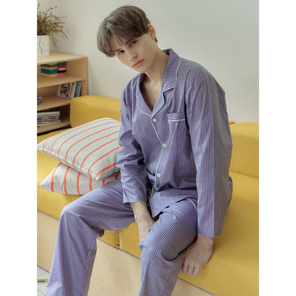 퍼플ST 긴팔 순면 남성 빅사이즈 잠옷 세트