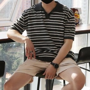 WML 남자 빅사이즈 니트  반 지퍼 카라 반팔티