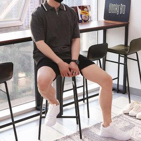WML 남자 빅사이즈 니트  반 지퍼 카라 반팔티