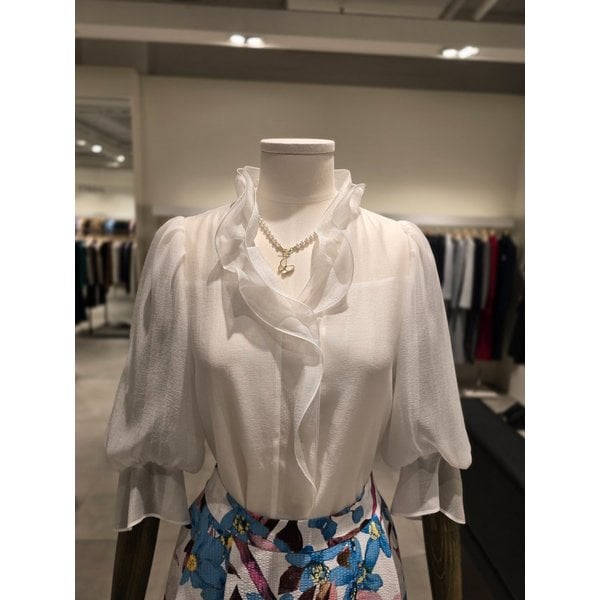 [파주점] 오간자 퍼프 프릴넥 블라우스 JS4B0BL231