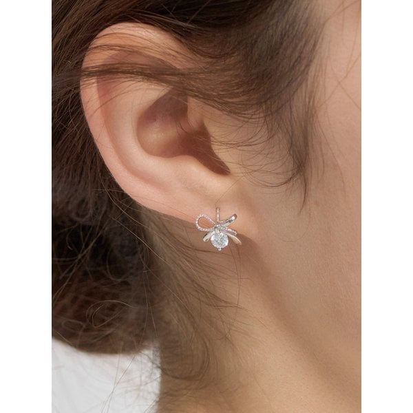 실버 벨 리본 원터치 귀걸이 MEM22073