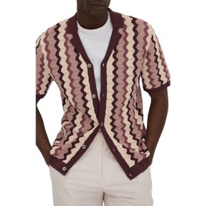 4272440 Reiss Summer Pointelle Zigzag Stripe Knit Button-Up Shirt