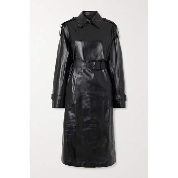아드리아나 더블 브레스트 벨트 가죽 트렌치 코트 블랙 1647597319449134