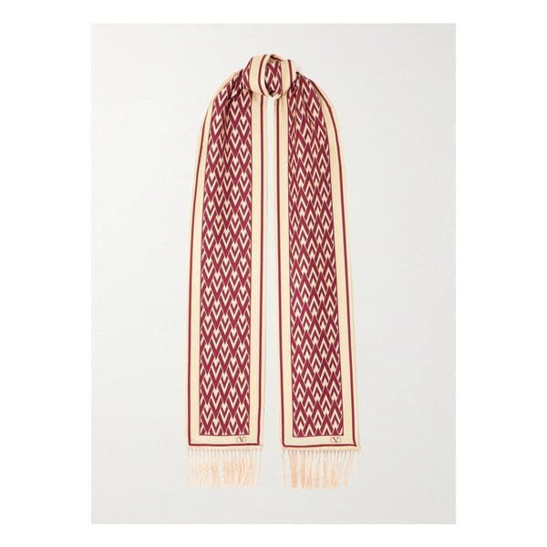 투트 라 비 프린지 프린트 실크 트윌 스카프 레드 46376663162845093