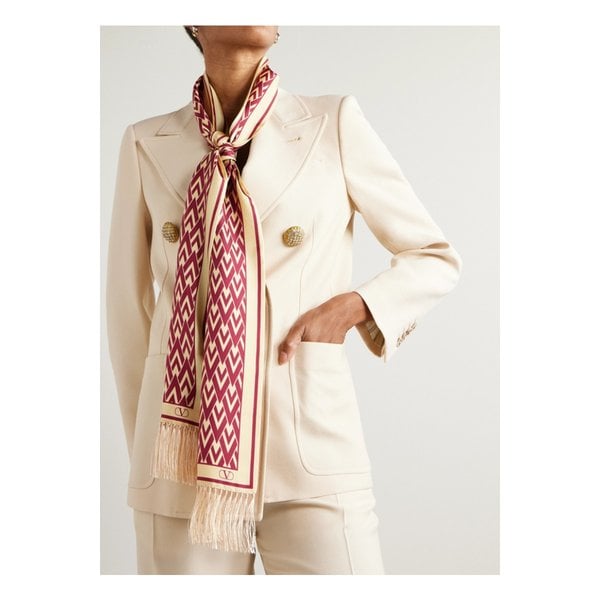 투트 라 비 프린지 프린트 실크 트윌 스카프 레드 46376663162845093