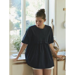 24 summer Loose-fit A line ruffle blouse_Navy