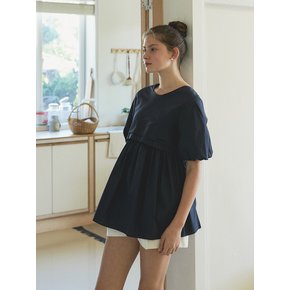 24 summer Loose-fit A line ruffle blouse_Navy