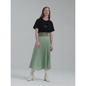 BUTTONED PLEATED MIDI SKIRT (MINT)