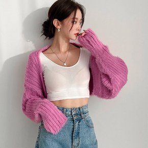 앙고라 퍼 볼레로 크롭 긴팔 가디건