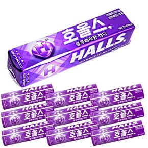 HALLS 호올스 스틱 멘톨 사탕 졸음방지 캔디 블루베리 10개