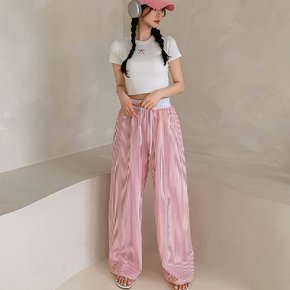버블 배색 체크 밴딩 수면 바지 팬츠