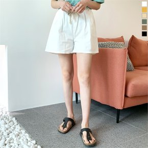 여성용 핀턱주름 린넨 밴딩 숏츠 스판 반바지_P063680325