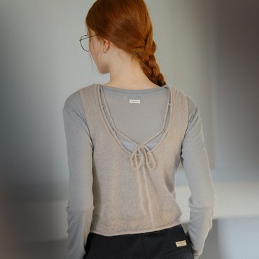 노운베러 U-neck back ribbon knit vest_Gray