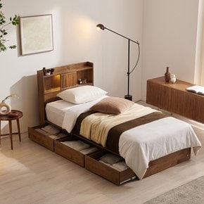 델라월넛 미니 원룸 싱글침대 1인용 서랍형 좁은방 침대 프레임 LED 800