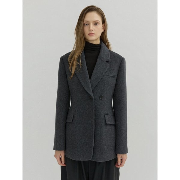 Slim Fit Wool Cash Double Jacket Charcoal AT5JAF096CC