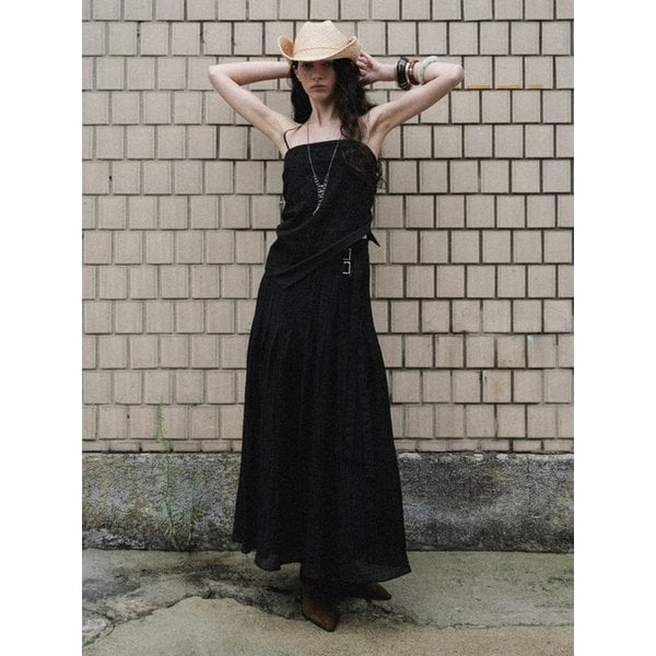 Crinkled Tencel Wrap Skirt, Black