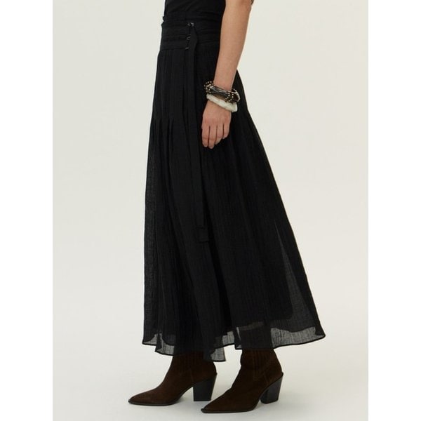 Crinkled Tencel Wrap Skirt, Black