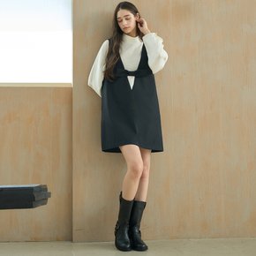 RIBBON V-NECK DRESS_BLACK