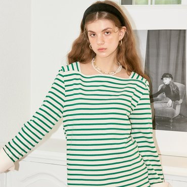 살롱드욘 Sailor Stripe Cuffs T Green