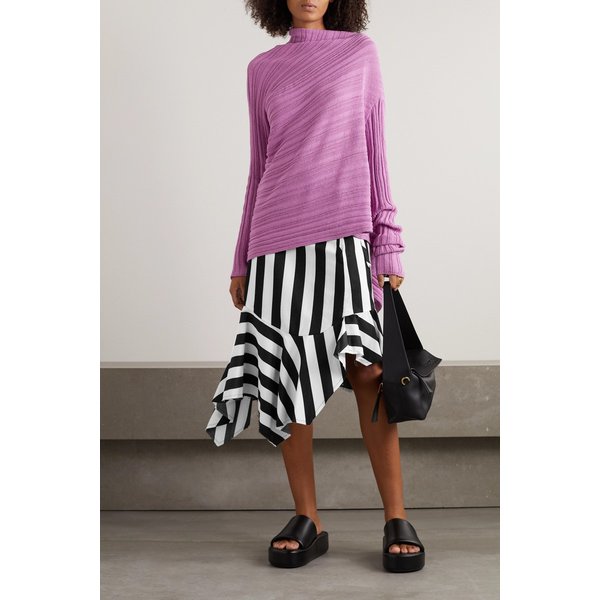 어시메트릭 스트라이프 코튼 보일 플레어 스커트 1647597277218399