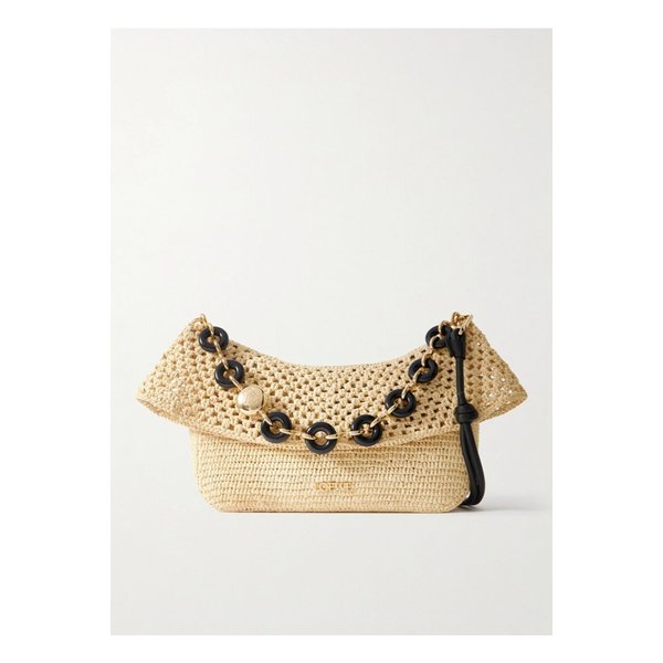 파울라 이비자 올라 장식 가죽 트리밍 라피아 숄더 백 베이지 46376663162835498