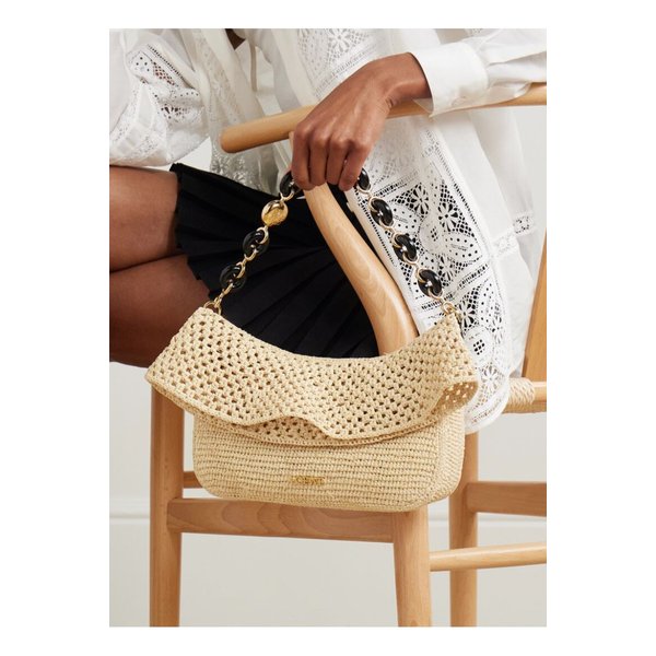 파울라 이비자 올라 장식 가죽 트리밍 라피아 숄더 백 베이지 46376663162835498