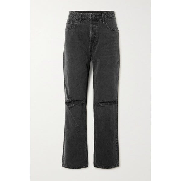 Amanda Distressed High-rise Straight-leg Jeans 블랙 16114163150634392