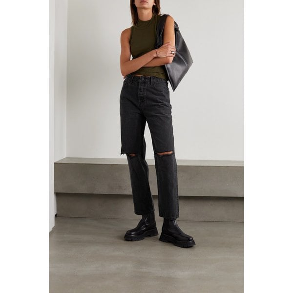 Amanda Distressed High-rise Straight-leg Jeans 블랙 16114163150634392