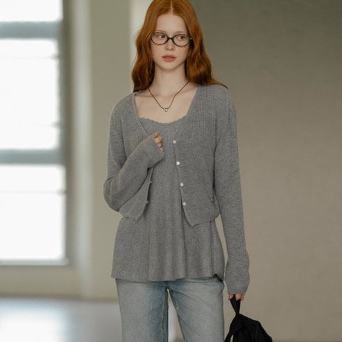 노운베러 Romantic hachi knit sleeveless cardigan set_[2color]