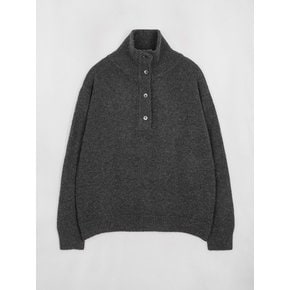 HIgh-Neck Overfit Button Knit Charcoal