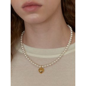 Volume Heart Pearl Necklace (6mm)(2color)