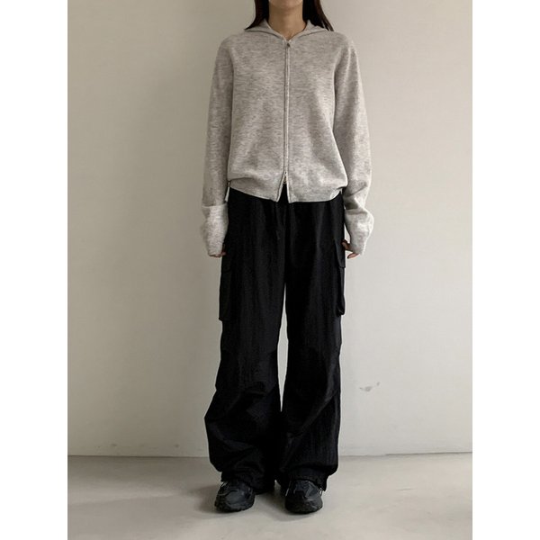 WOOL HOODY ZIP-UP CARDIGAN (GREY)